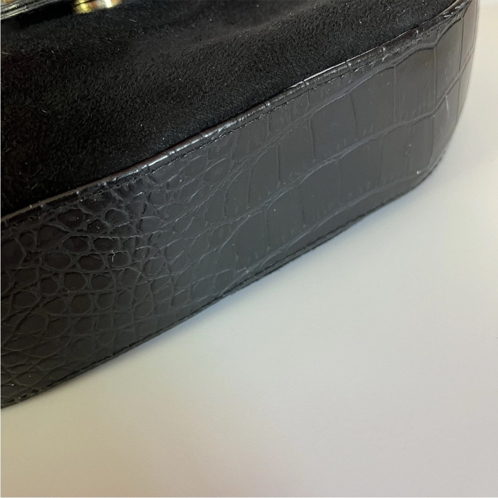 Fetish By Eve Black Suede Frame Handbag Top Zip Short Handle Gold Hardware Rare - Picture 8 of 12